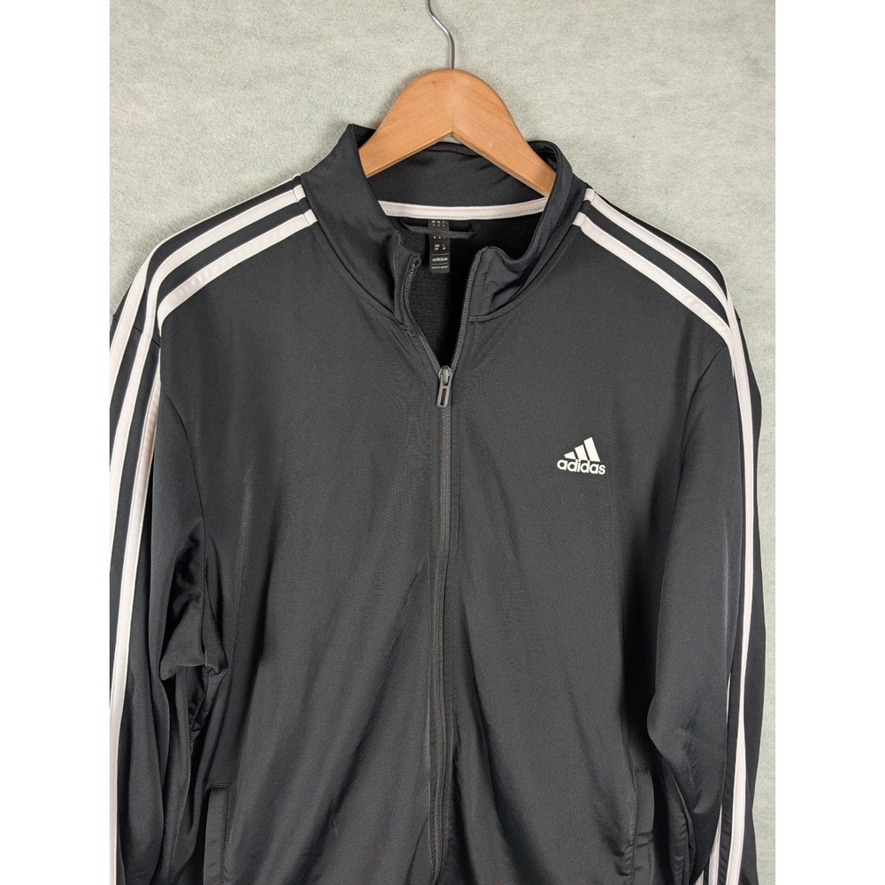 Adidas Men's Black/White 3-Stripes Full Zip Track Jacket Mens XL